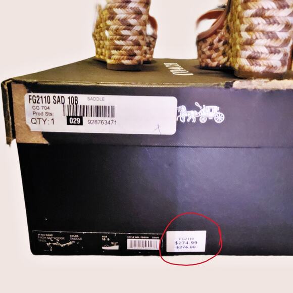 COACH HIGH HEEL ESPADRILLE WEDGE SANDAL SIZE 10 IN COLOR SADDLE - Picture 6 of 9